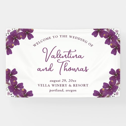 Purple Watercolor Flowers Welcome Wedding Banner