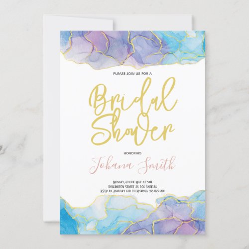 Purple Watercolor Gold Dust Bridal Shower  Invitation