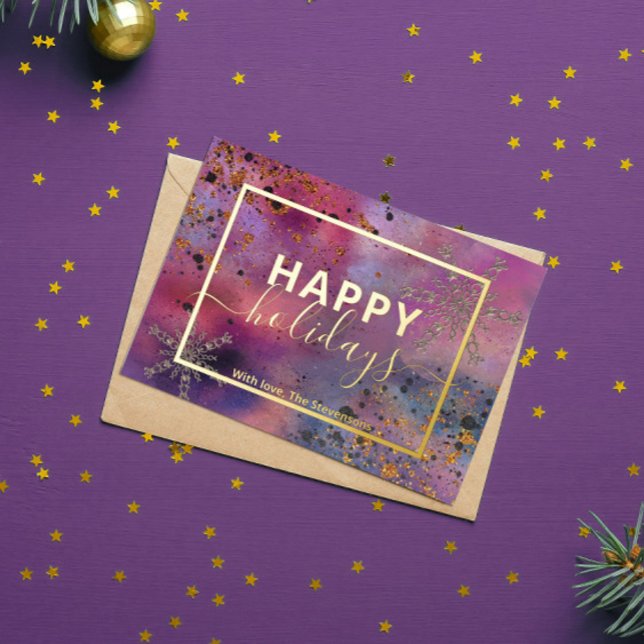 Purple Watercolor Gold Dust Christmas Holiday Card (Creator Uploaded)
