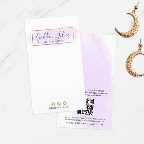 Purple Watercolor  Gold Earring Jewelry Display Business Card