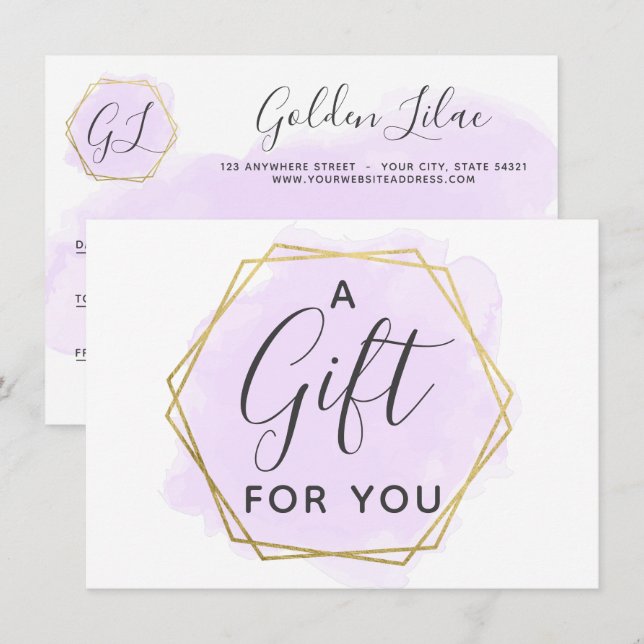 Purple Watercolor & Gold Gift Certificate Card (Front/Back)