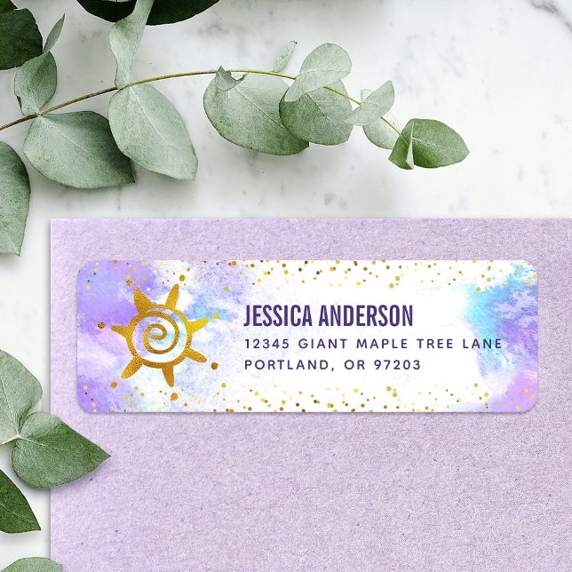 Purple Watercolor Gold Girly Glam Birthday Address Label (Creator Uploaded)
