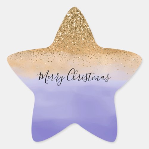 Purple Watercolor Gold Glam Glitter Star Sticker