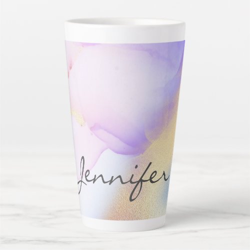 Purple Watercolor Gold Luxury Personalized Name Latte Mug