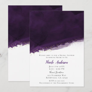 Purple Watercolor Gold Modern Chic Bridal Shower Invitation