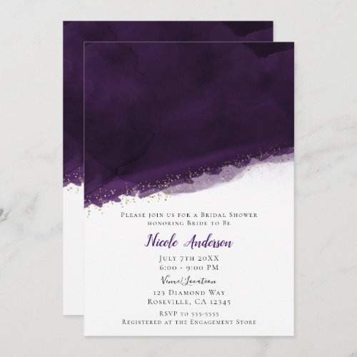 Purple Watercolor Gold Modern Chic Bridal Shower Invitation