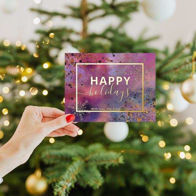 Purple Watercolor Gold Snowflake Holiday Postcard (Creator Uploaded)