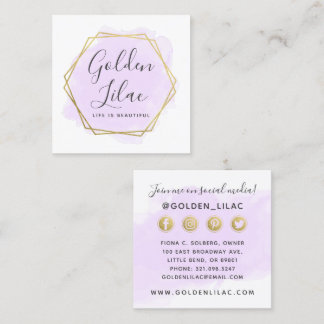 Purple Watercolor & Gold Social Media Network Square Business Card