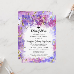 Purple Watercolor Gold Splatter Graduation Party Invitation