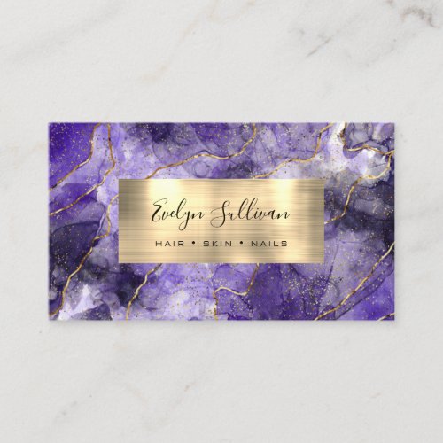 purple Watercolor Gold Veins Business Card