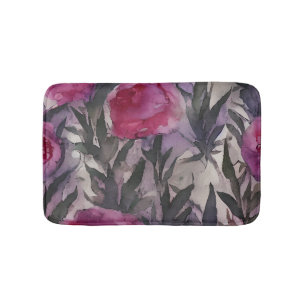 Purple Watercolor Gothic Floral Bath Mat