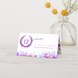 Purple watercolor grass splash wedding place cards