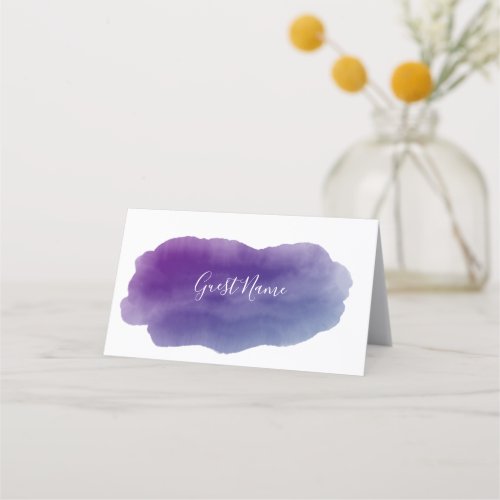 Purple watercolor guest name place card