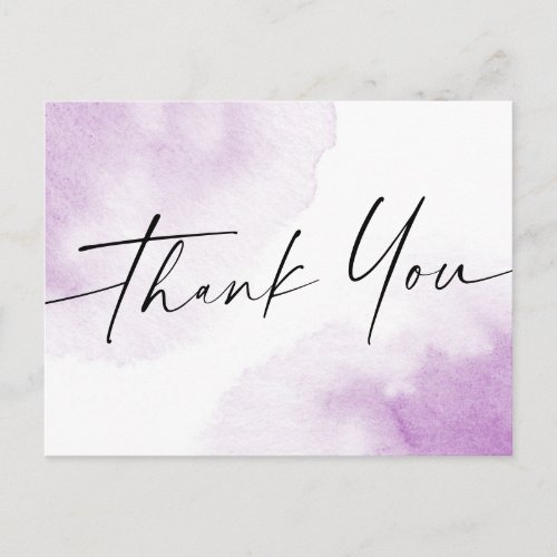 Purple watercolor handwritten script thank you postcard