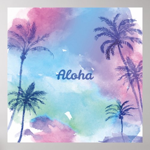 Purple watercolor Hawaii Landscape Poster