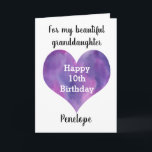 Purple Watercolor Heart 10th Birthday Card<br><div class="desc">A watercolor purple heart 10th birthday card for daughter,  goddaughter,  granddaughter,  etc. The front of this 10th birthday card for her features a beautiful watercolor heart,  which you can personalize for the birthday girl. The inside reads a sweet birthday sentiment which can also be personalized for her.</div>