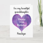 Purple Watercolor Heart 10th Birthday Card<br><div class="desc">A watercolor purple heart 10th birthday card for daughter,  goddaughter,  granddaughter,  etc. The front of this 10th birthday card for her features a beautiful watercolor heart,  which you can personalize for the birthday girl. The inside reads a sweet birthday sentiment which can also be personalized for her.</div>