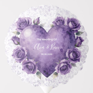 Purple Watercolor Heart and Roses Wedding Balloon