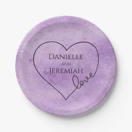 Purple Watercolor Heart Love Wedding Bridal Shower Paper Plates