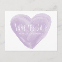 Purple Watercolor Heart Save the Date Postcard