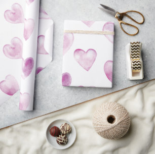 Purple Watercolor Hearts Valentine's Day Wrapping Paper
