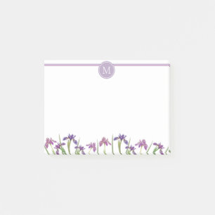 Purple Watercolor Iris 4" x 3" Botanical Monogram Post-it Notes