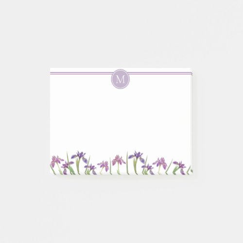 Purple Watercolor Iris 4 x 3 Botanical Monogram Post_it Notes