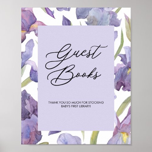 Purple Watercolor Iris Floral Guest Book