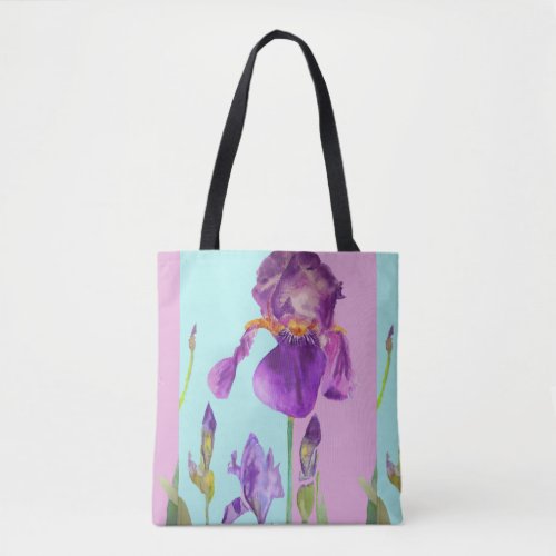 Purple Watercolor Iris Flower Girls Floral Bag