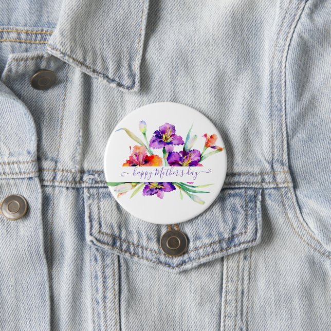 Purple watercolor Iris personalized  Button (In Situ)