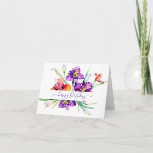 Purple watercolor Iris personalized  Card