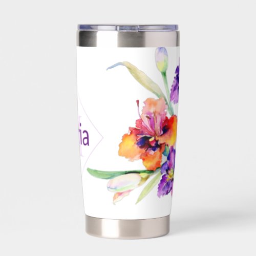 Purple watercolor Iris personalized Coffee Mug Insulated Tumbler