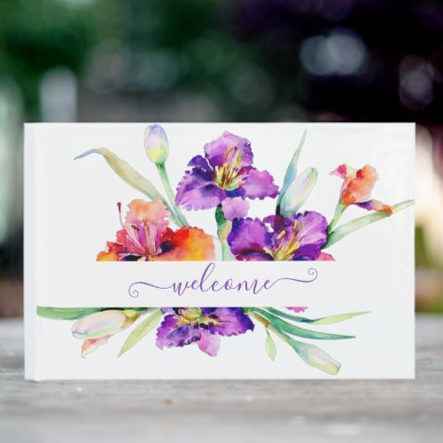 Purple watercolor Iris personalized  Guest Book