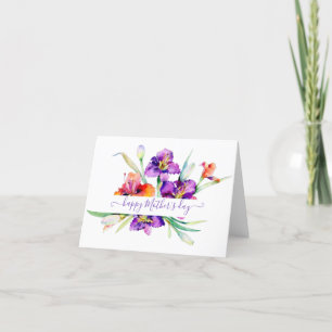 Purple watercolor Iris personalized Holiday Card