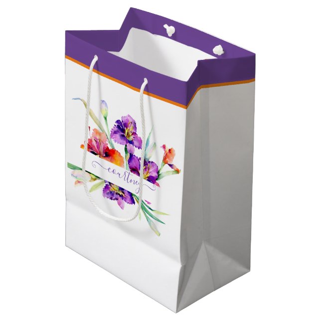 Purple watercolor Iris personalized  Medium Gift Bag (Front Angled)