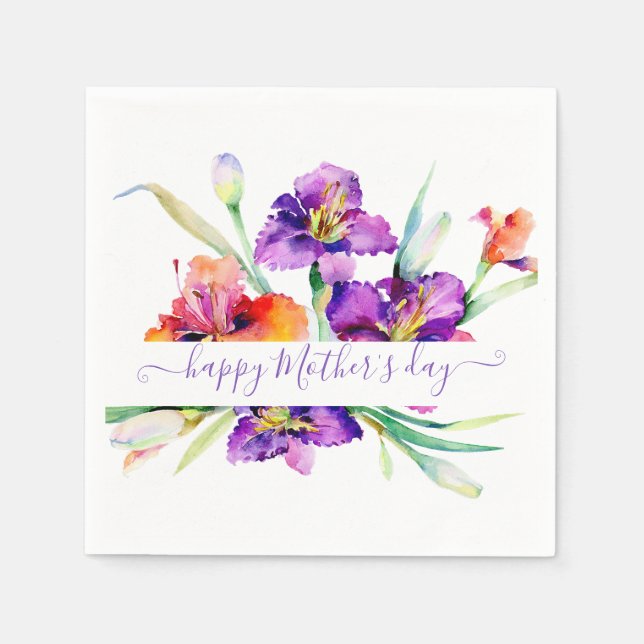 Purple watercolor Iris personalized  Napkins (Front)