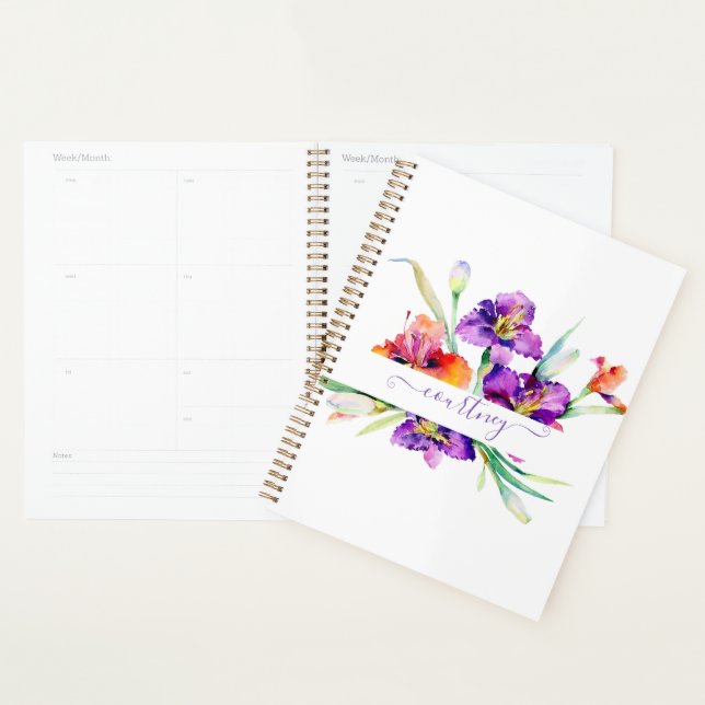 Purple watercolor Iris personalized  Planner (Display)