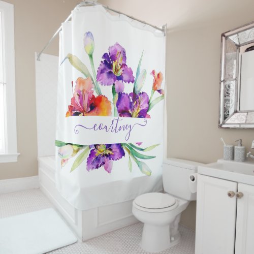 Purple watercolor Iris personalized Shower Curtain