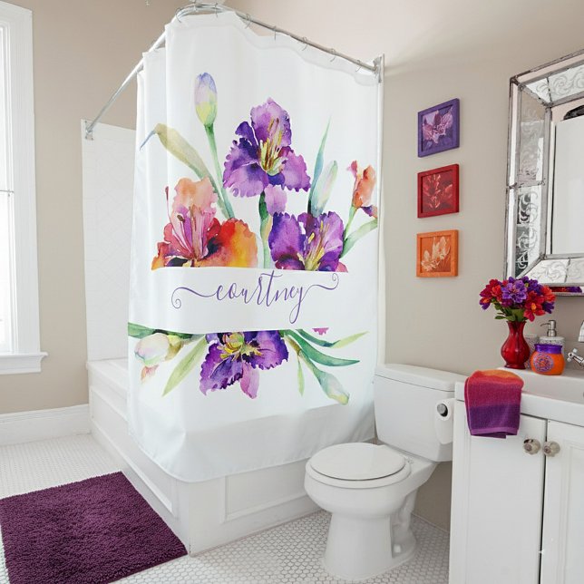 Purple watercolor Iris personalized Shower Curtain (Creator Uploaded)
