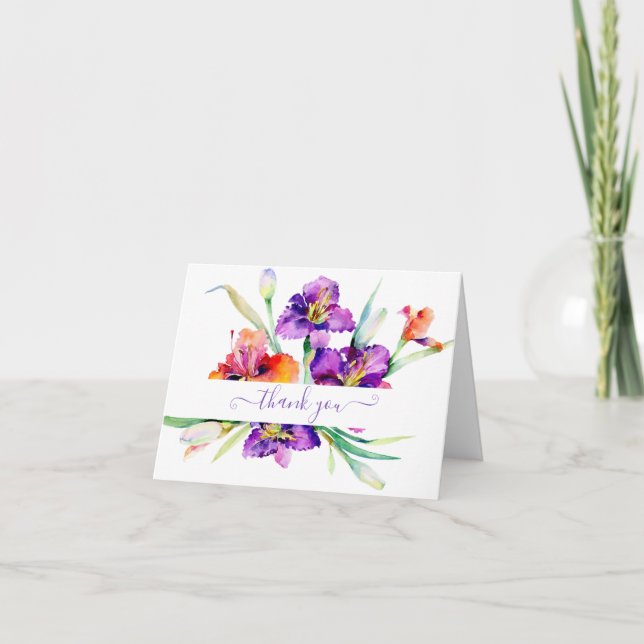 Purple watercolor Iris personalized  Thank You Car (Front)