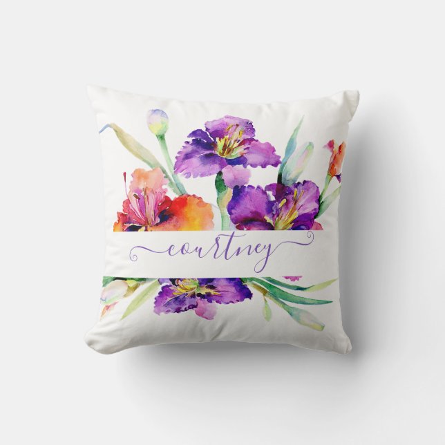 Purple watercolor Iris personalized  Throw Pillow (Front)