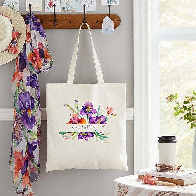 Purple watercolor Iris personalized  Tote Bag (Creator Uploaded)