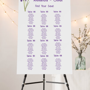 Purple Watercolor Iris Wedding Seating Chart Foam Board