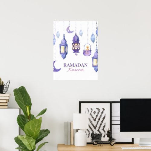 Purple Watercolor Lanterns Ramadan Kareem Poster