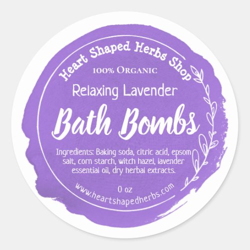 Purple Watercolor Lavender Bath Bomb Classic Round Sticker