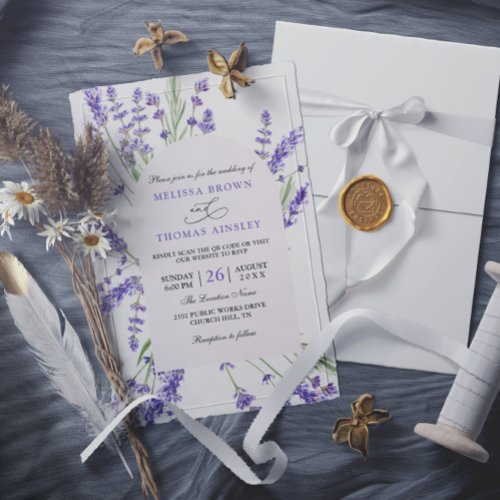 Purple Watercolor Lavender Budget QR Code Wedding Invitation