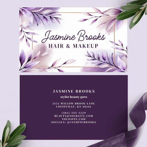 Purple Watercolor Leaves Elegant Business Card