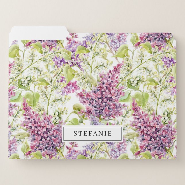 Purple Watercolor Lilac and Greenery Pattern File Folder (Front Left)