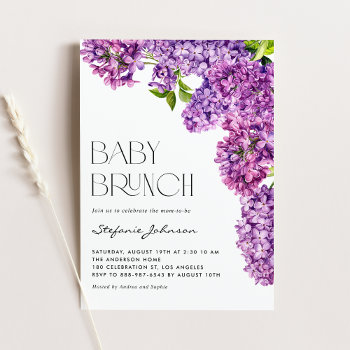 Purple Watercolor Lilac Flowers Baby Brunch Invitation by misstallulah at Zazzle