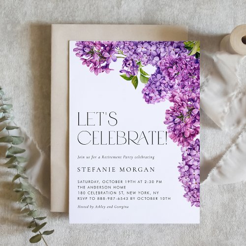 Purple Watercolor Lilac Flowers Retirement Party